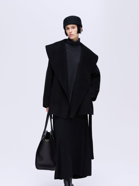 Sculpted Lapel Wool Coat